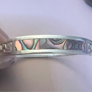 Pink Abalone Inlay Silver Bracelet